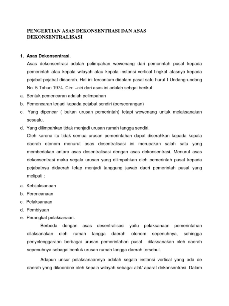 Pengertian Asas Dekonsentrasi Dan Asas Dekonsentralisasi PDF Karier