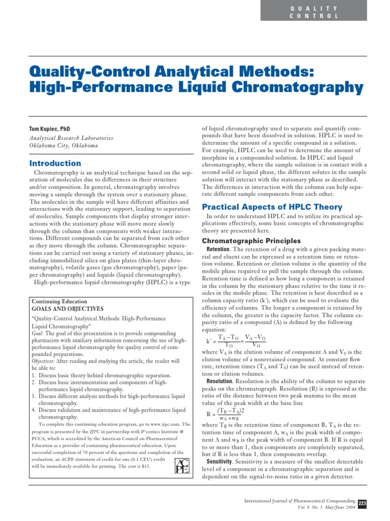 HighPerformance Liquid Chromatography PDF Chromatography High