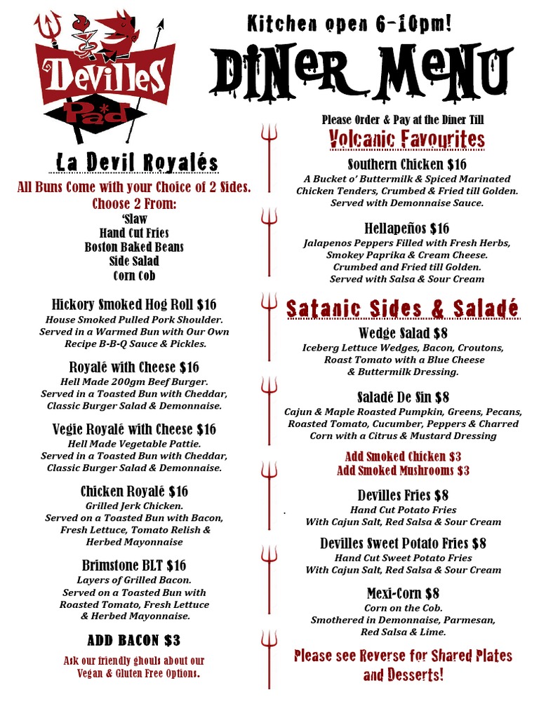 Devilles Pad Food Menu PDF Salad Hamburgers