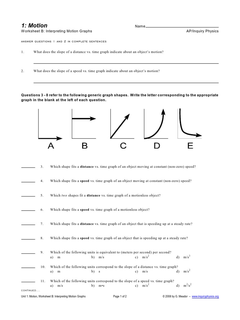 Worksheets Motion Graphs Worksheet 01wsb speed acceleration