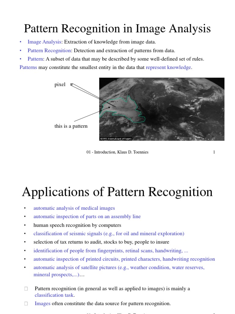Image Analysis - Pattern Recognition - Pattern Patterns Represent ...