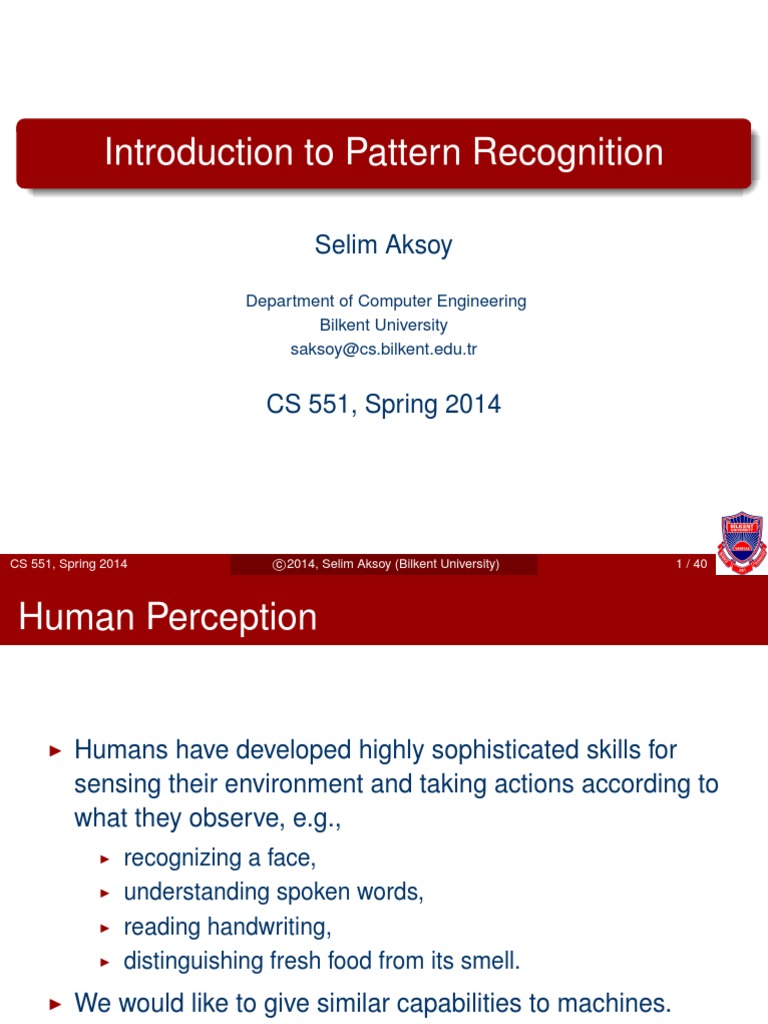 Introduction To Pattern Recognition: Selim Aksoy | PDF | Pattern ...