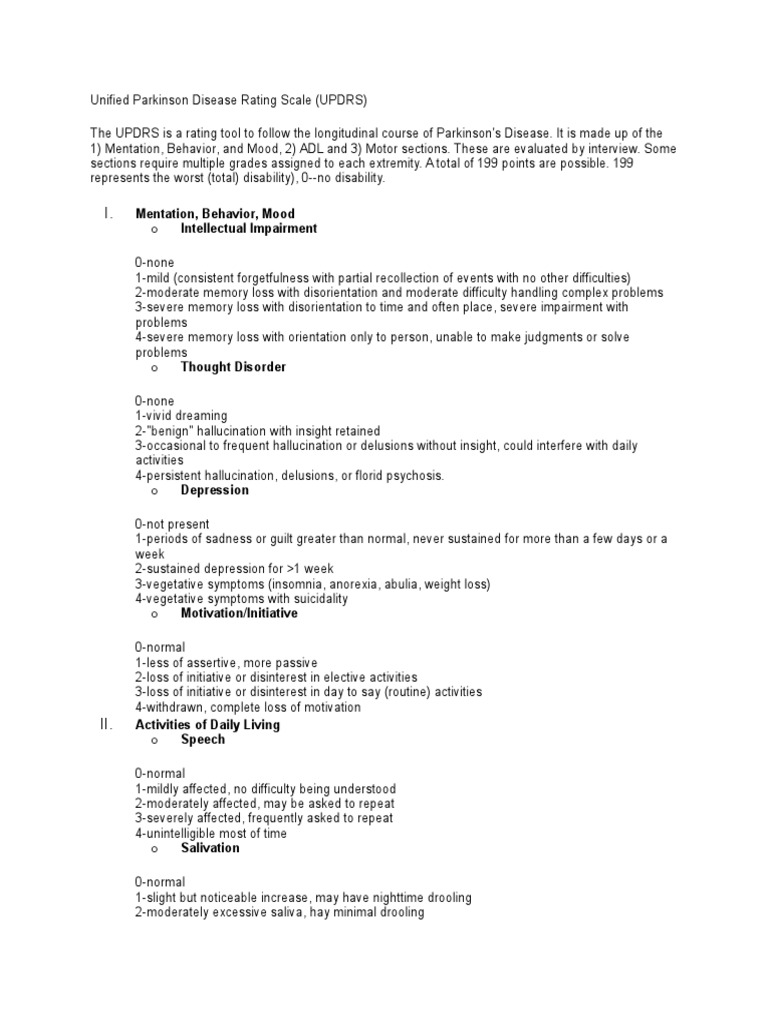 UPDRS: Parkinson's Disease Assessment | PDF | Human Diseases And ...