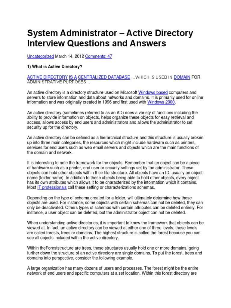 Active Directory Interview Q&A Guide | PDF | Active Directory | Windows ...