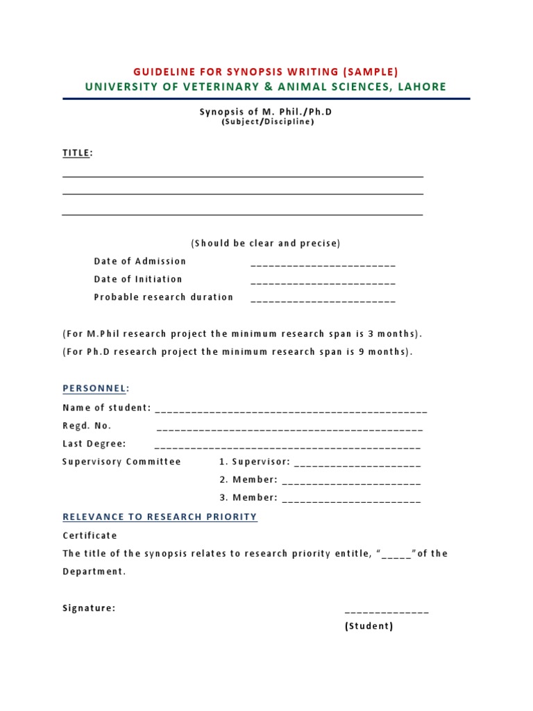 University of Veterinary & Animal Sciences, Lahore: Guideline For ...