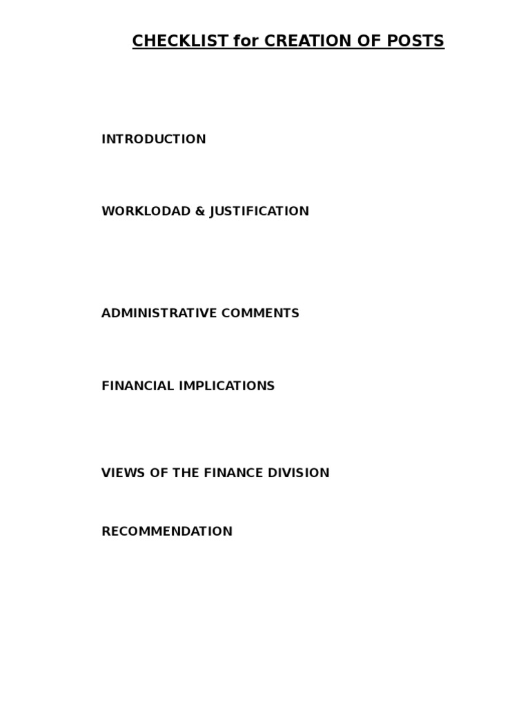 The Checklist For New Post Creation | PDF