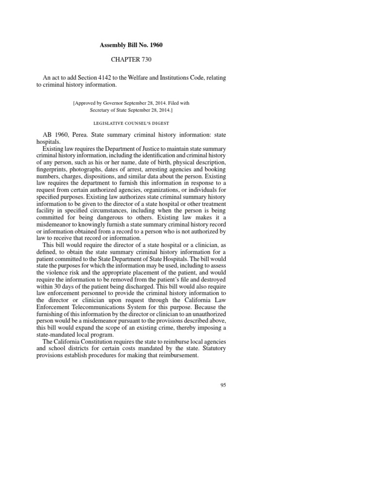 Assembly Bill 1960 Criminal Record Law Of California