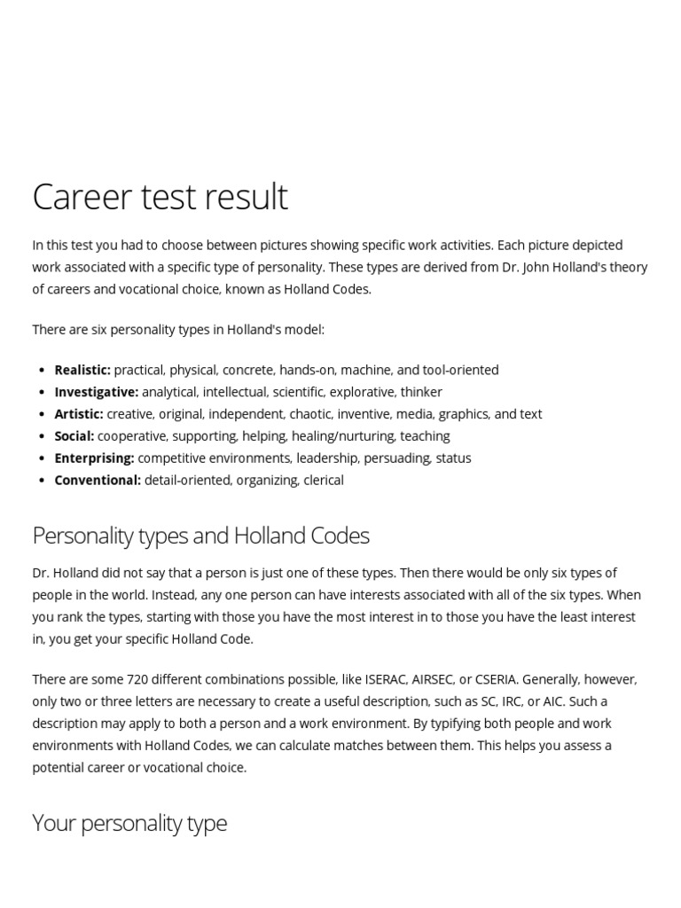 Career Test Results and Suggestions | PDF | Computing And Information ...