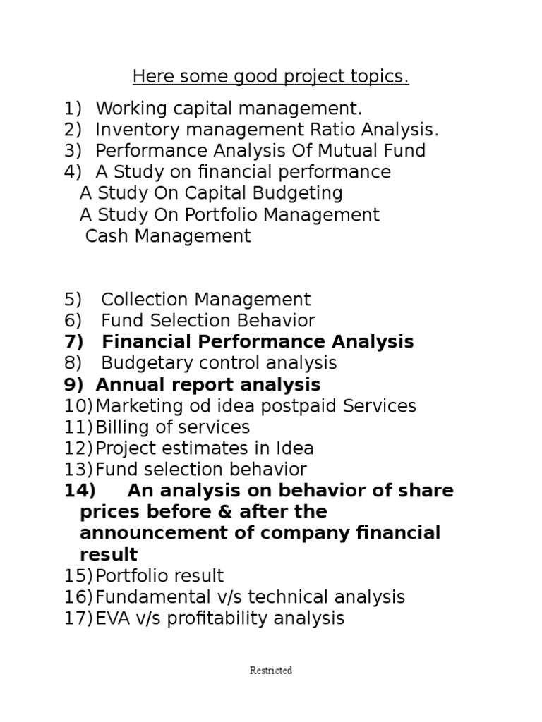 Financial Project Topics List | PDF