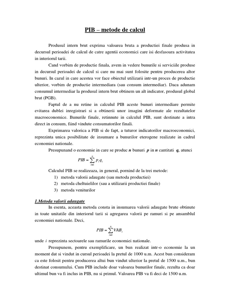 PIB - Metode de Calcul | PDF