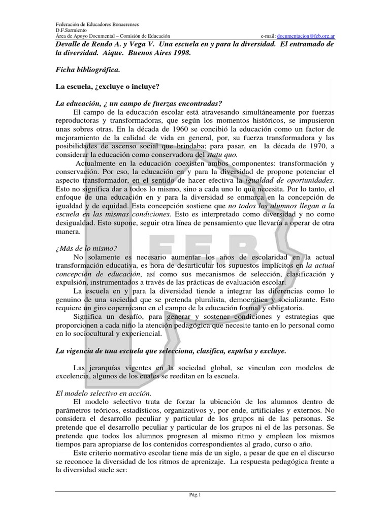 Educación Inclusiva y Diversidad Escolar | PDF | Evaluación | Plan de ...