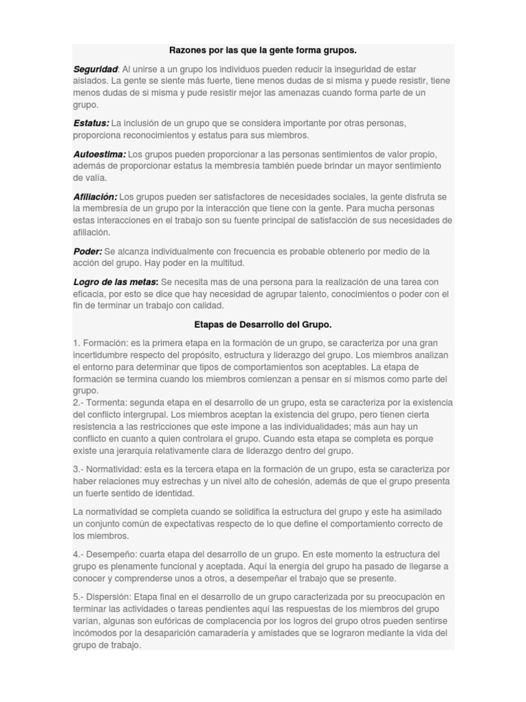 Razones Por Las Que La Gente Forma | PDF | Conflicto (proceso) | Autoestima