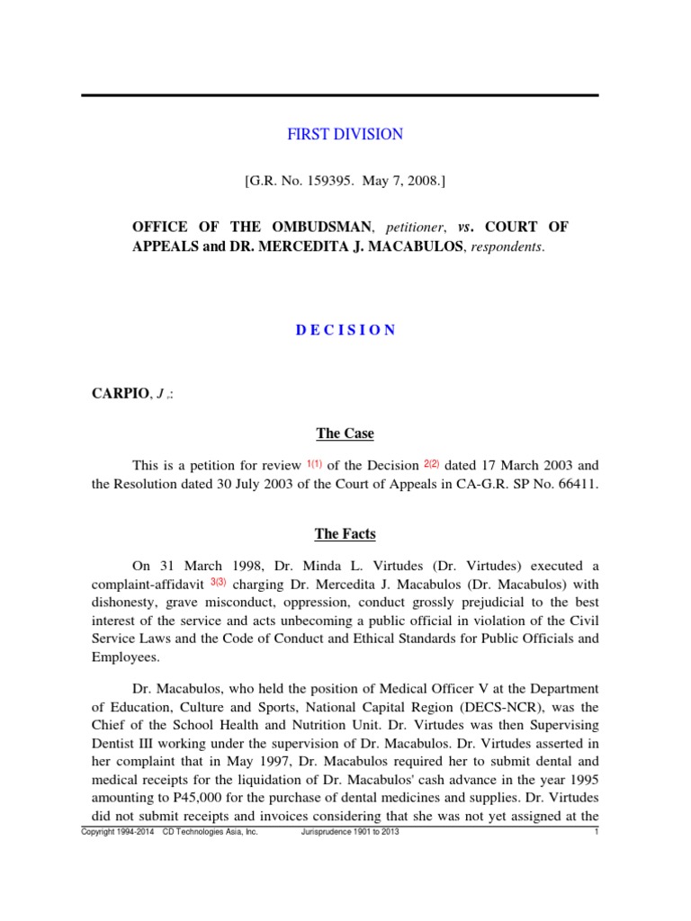 Office of Ombudsman v. CA Judgment (Law) Complaint