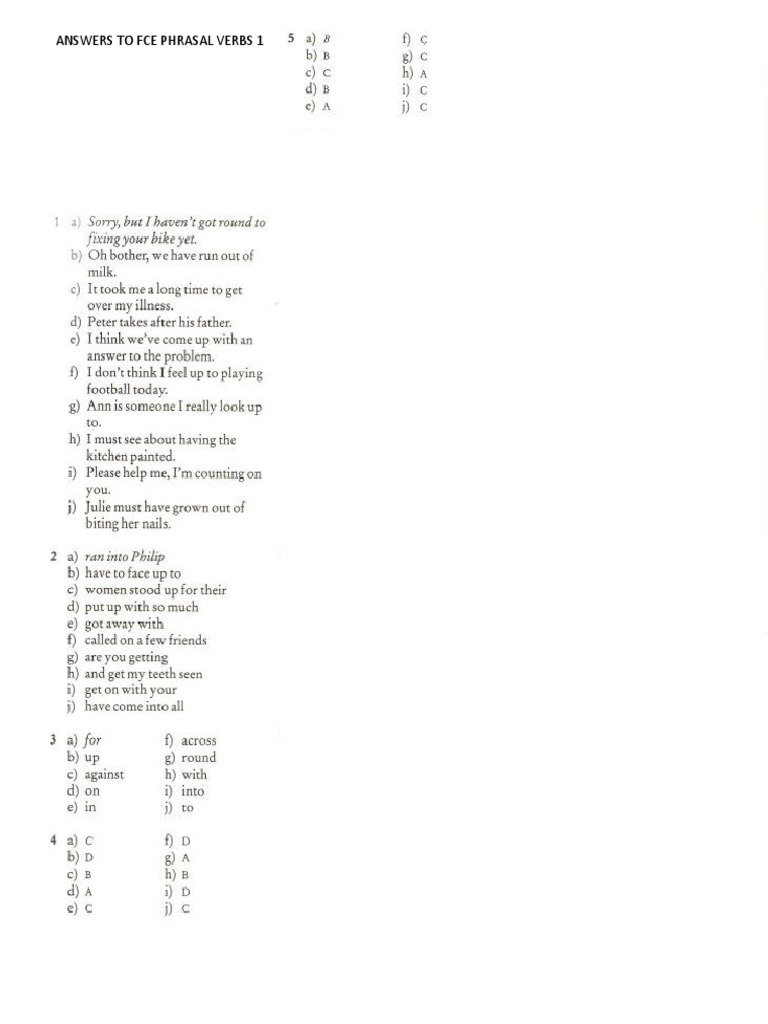 FCE Phrasal Verbs Answers 1 | PDF