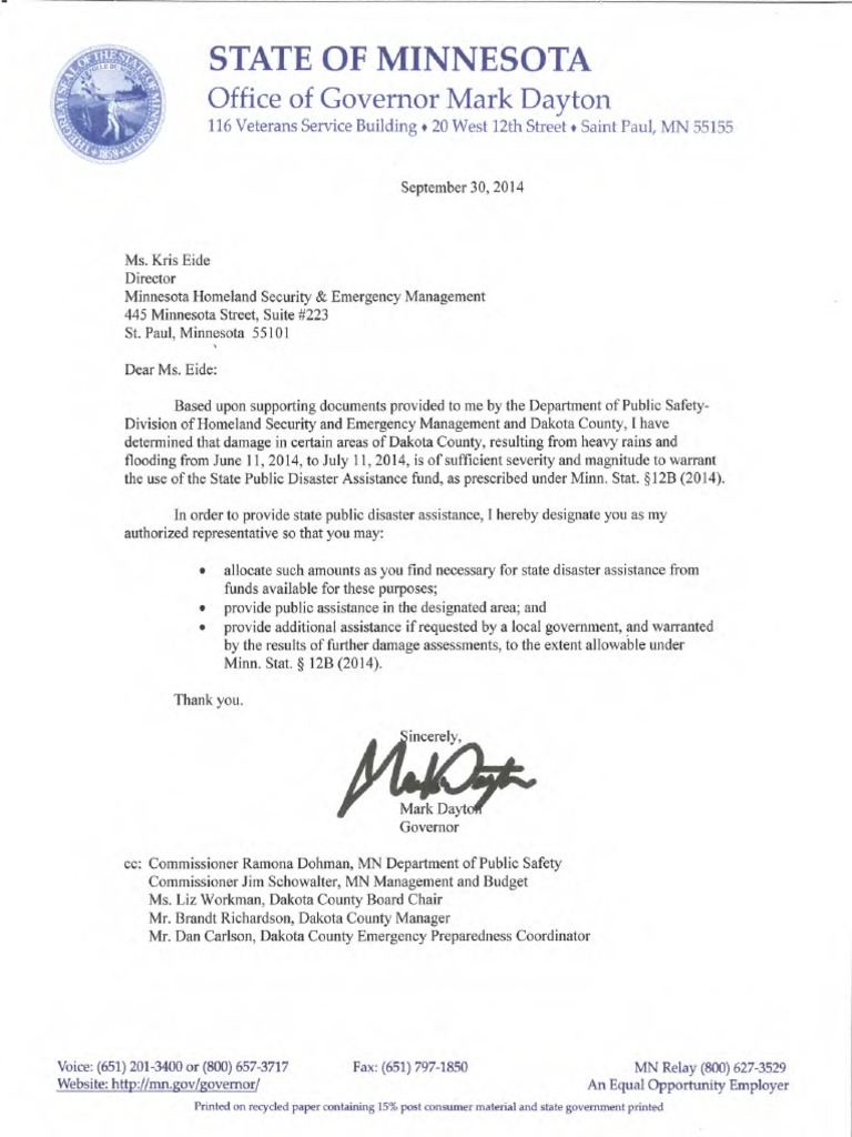 Minnesota Disaster Assistance Declaration | PDF | Politics