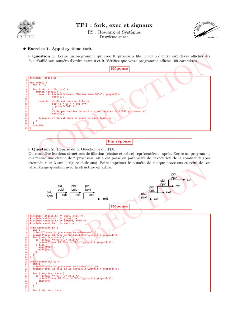 Gestion des processus en C : fork et exec | PDF | Génie logiciel ...