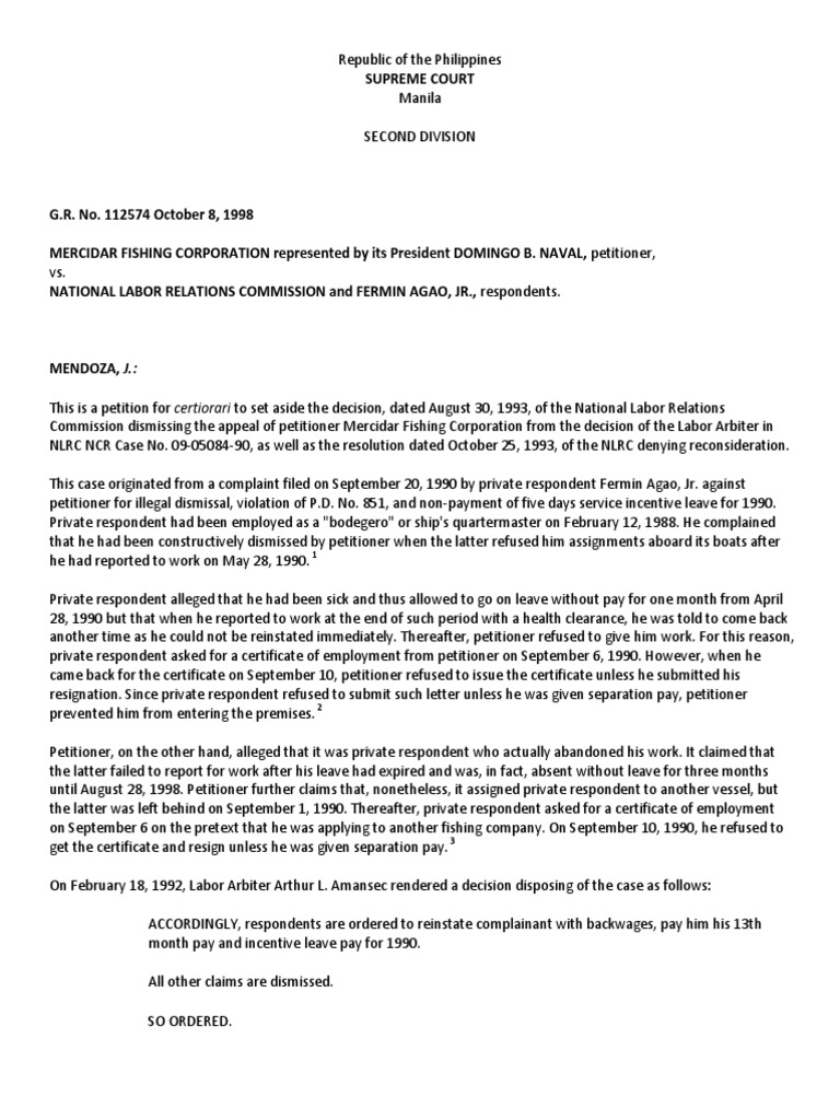 Supreme Court Ruling on Labor Case | PDF | Employment | Labour Law
