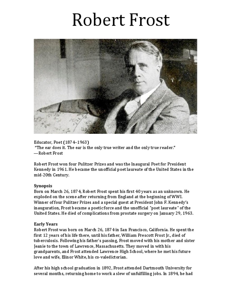 biography of robert frost in short paragraph