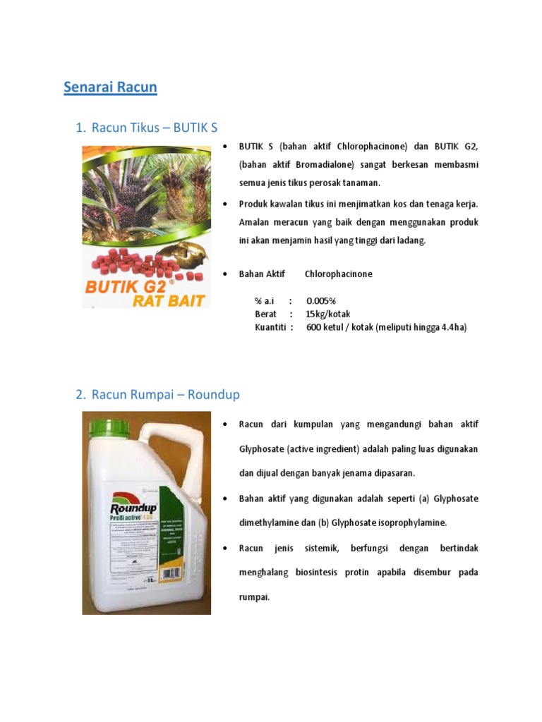 Jenis-jenis Racun Pertanian dan Kegunaan | PDF | Griya & Taman ...