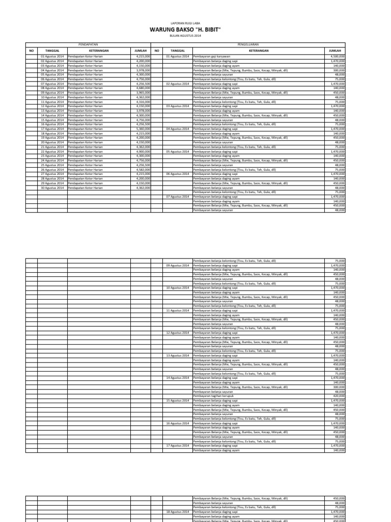 Buku Kas Warung Bakso