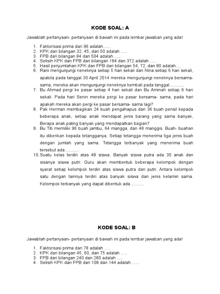 Soal Fpb Dan Kpk