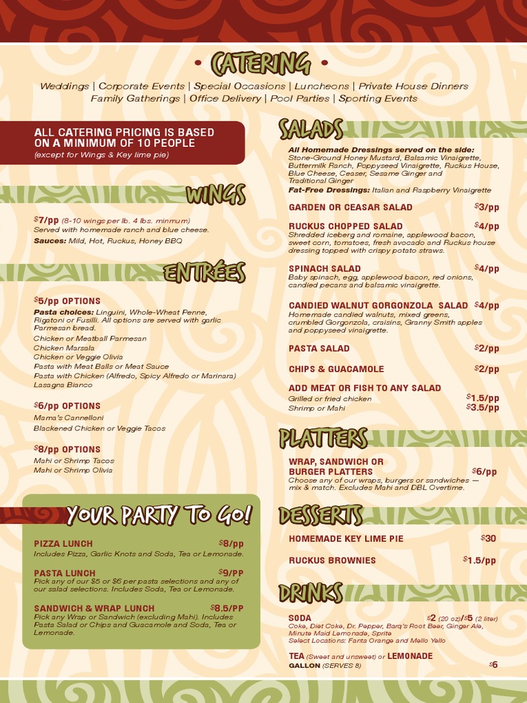 Ruckus Catering Menu Overview | PDF | Salad | Pasta