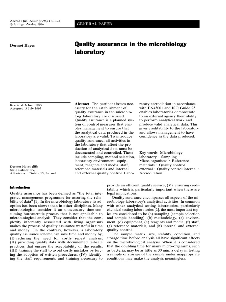 Establishing Quality Assurance in the Microbiology Laboratory A Comprehensive Review of