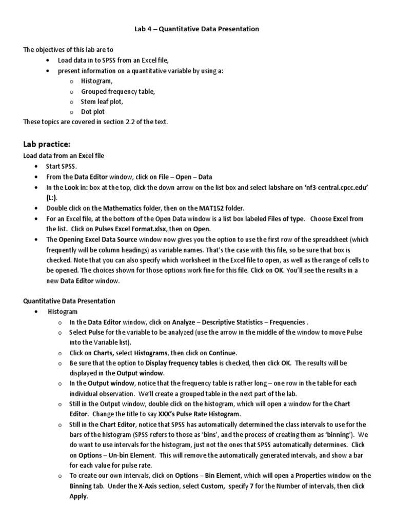 Mat152 Lab 4 | PDF | Microsoft Excel | Histogram
