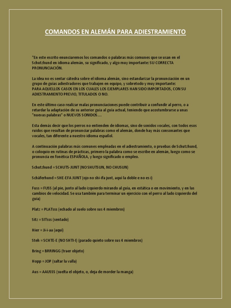 Palabras Para Adiestrar Un Perro En Ingles Comandos en Alemán para Adiestramiento | PDF | Idioma aleman | Semiótica