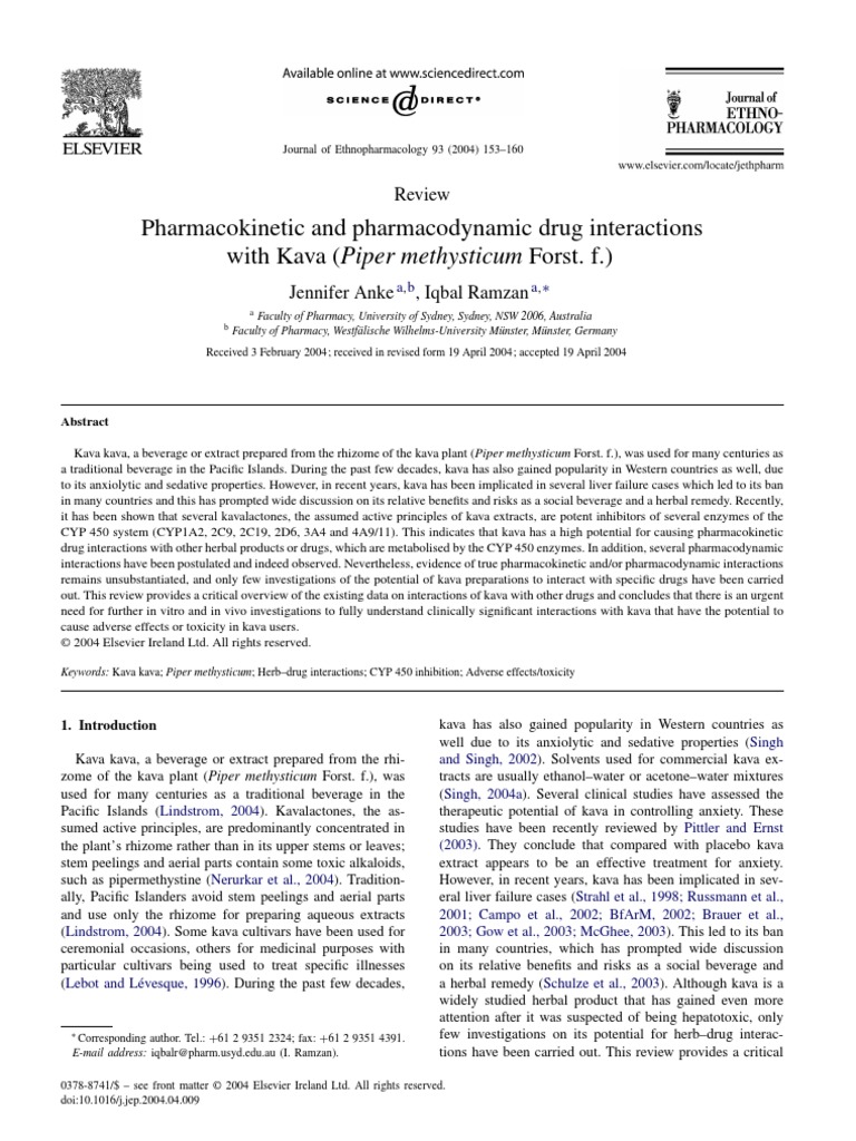 Drug Interactions With Kava PDF Ethanol Pharmacology