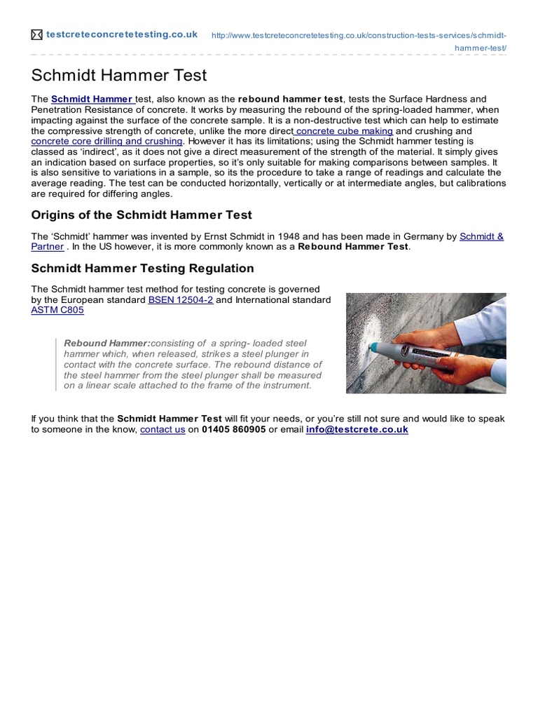 Schmidt Hammer Test Overview | PDF | Science & Mathematics | Technology ...