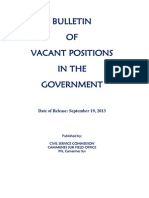 Bulletin OF Vacant Positions in The Government: Date of Release: September 19, 2013