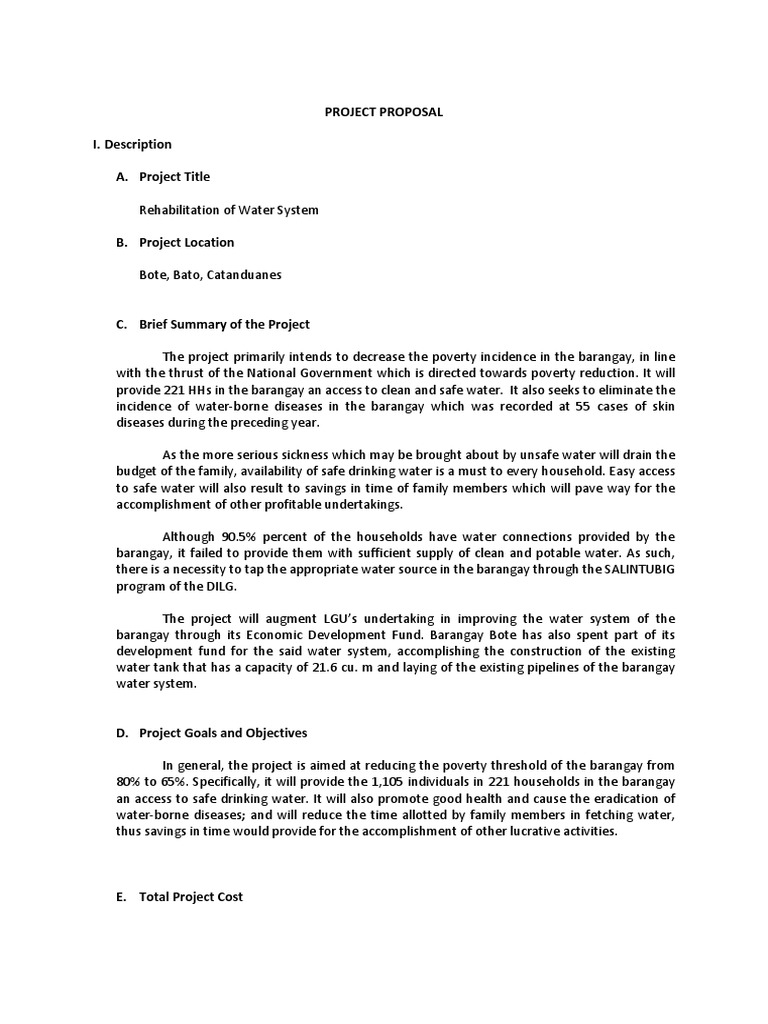 Sample of a Project Proposal Water System Project Drinking Water