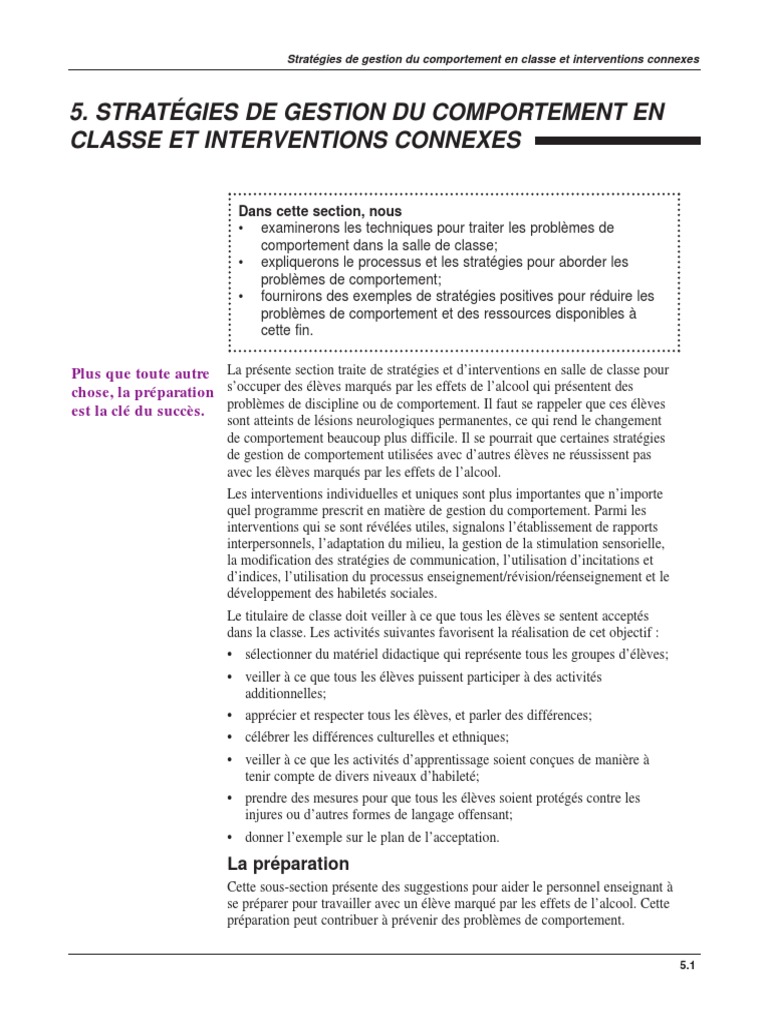 05 - Complet Strategies de Gestion Du Comportement en Classe | PDF | la ...