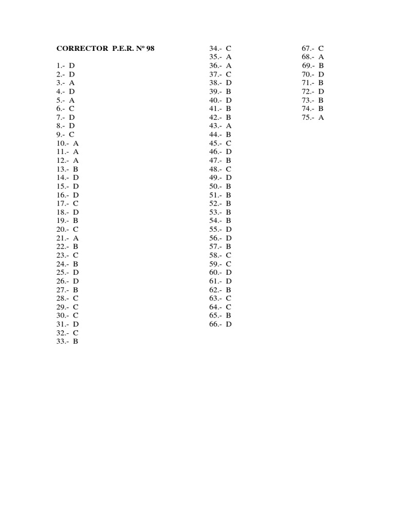 Answer Key for P.E.R. Nº 98 | PDF | Teaching Methods & Materials ...