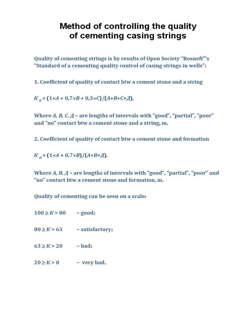 Cementing Quality Control Standards | PDF | Teaching Methods ...