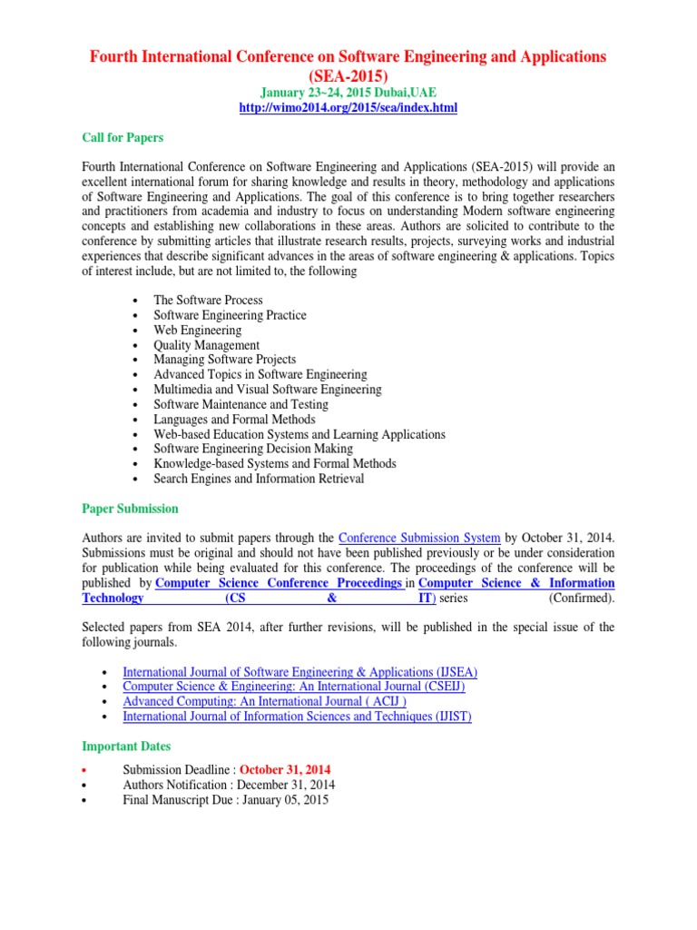 Fourth International Conference On Software Engineering and ...