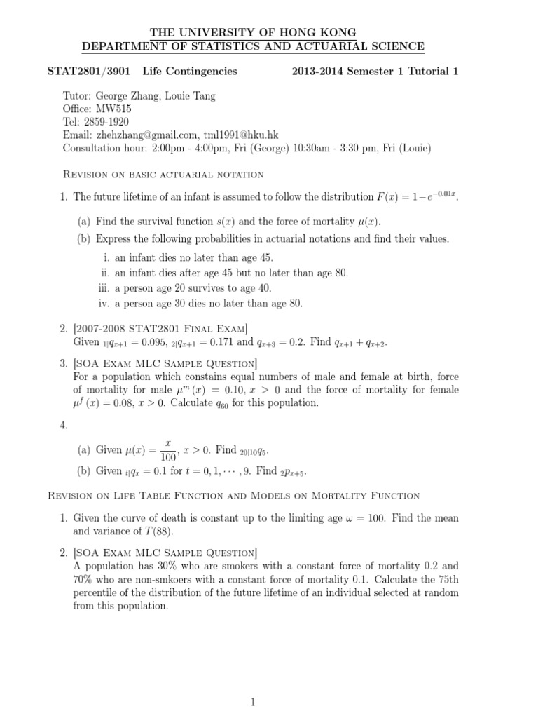 Life Contingencies Tutorial Guide | PDF | Teaching Methods & Materials