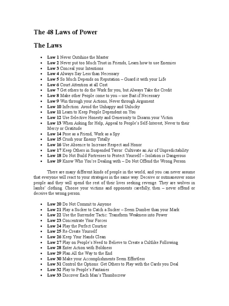 The 48 Laws Of Power Summary PDF