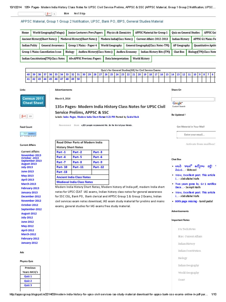 Modern India History Notes for APPSC | PDF