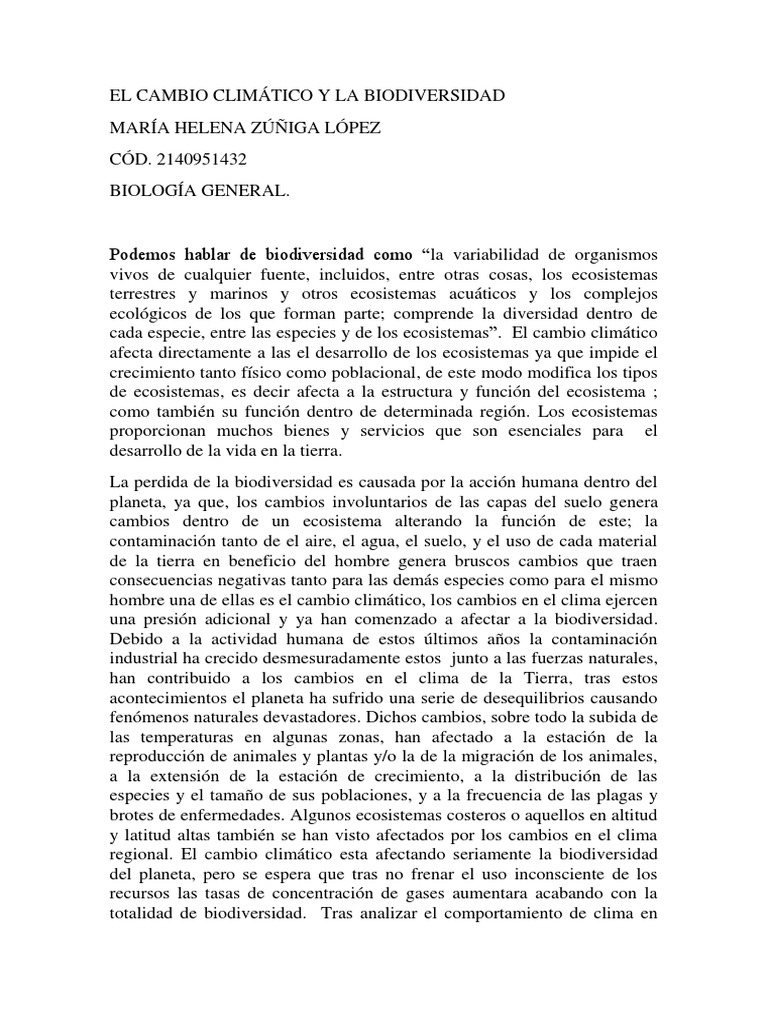 Impacto del Cambio Climático en Ecosistemas | PDF | Biodiversidad ...