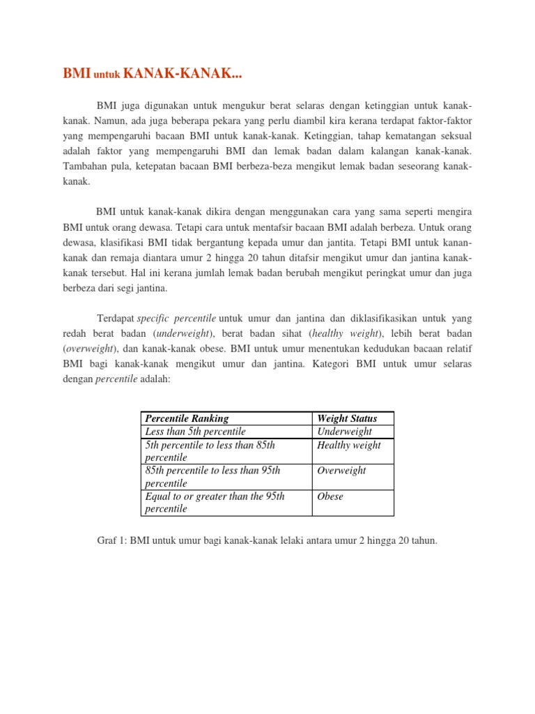 Kiraan Bmi Kanak Kanak Pdf