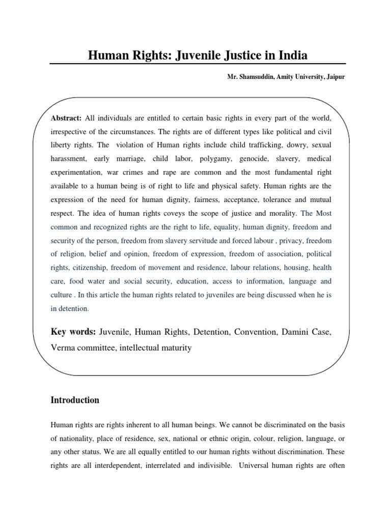 Juvenile Justice and Human Rights in India | PDF | Juvenile Court ...