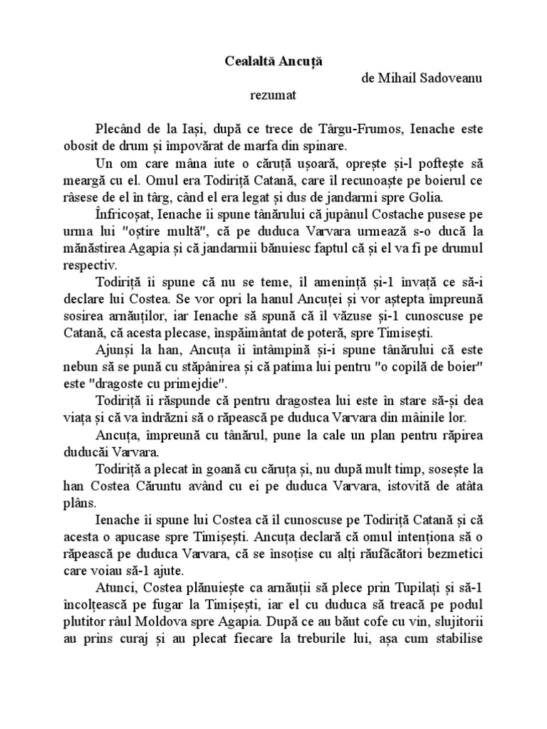 Rezumat Dumbrava Minunată De Mihail Sadoveanu Cealalta Ancuta de Mihail Sadoveanu Rezumat