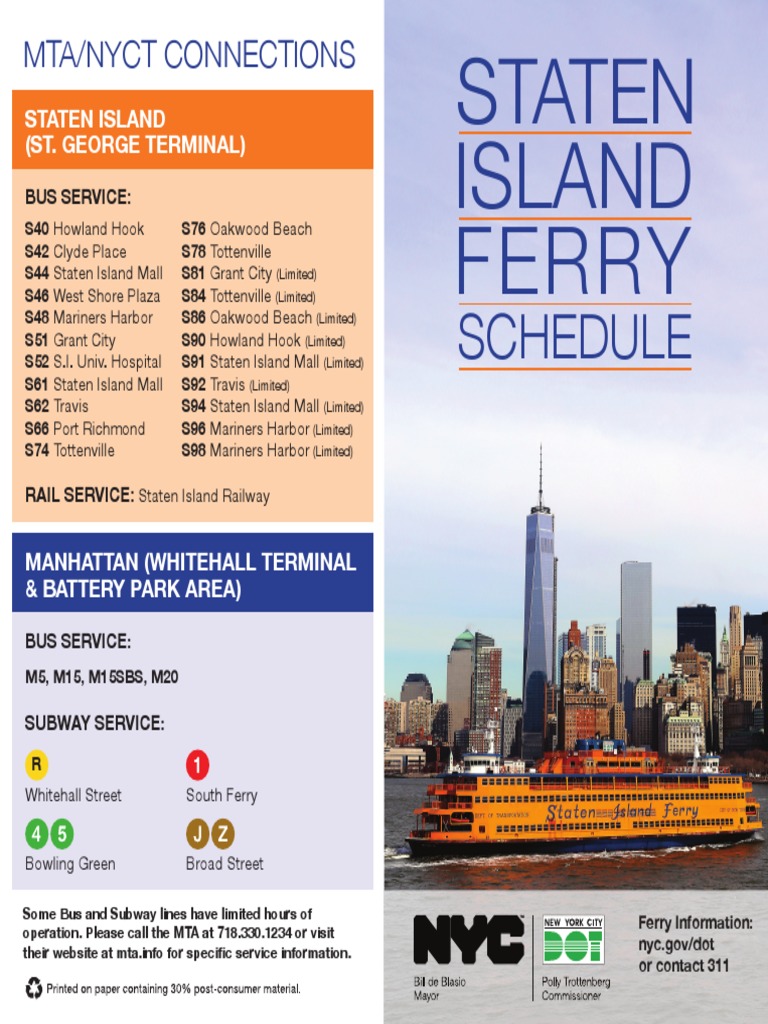 Si Ferry Schedule PDF Staten Island Ferry