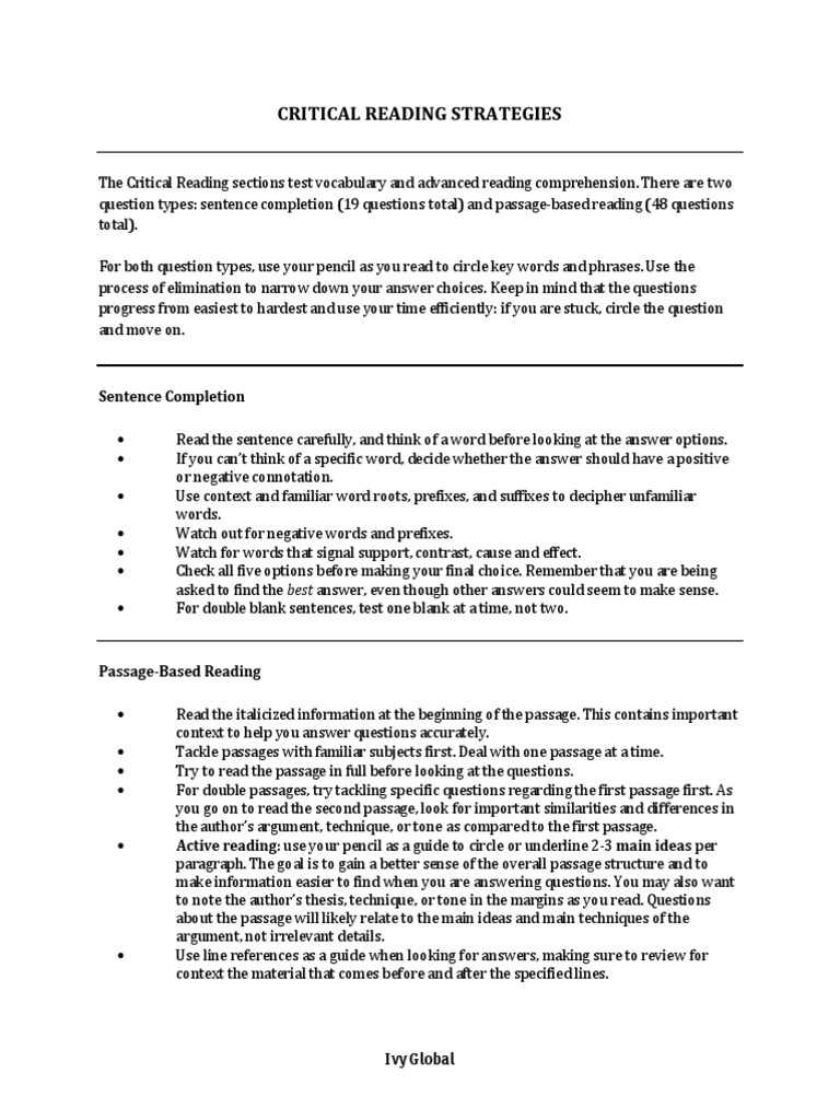 Critical Reading Strategies Guide | PDF | Reading (Process) | Question