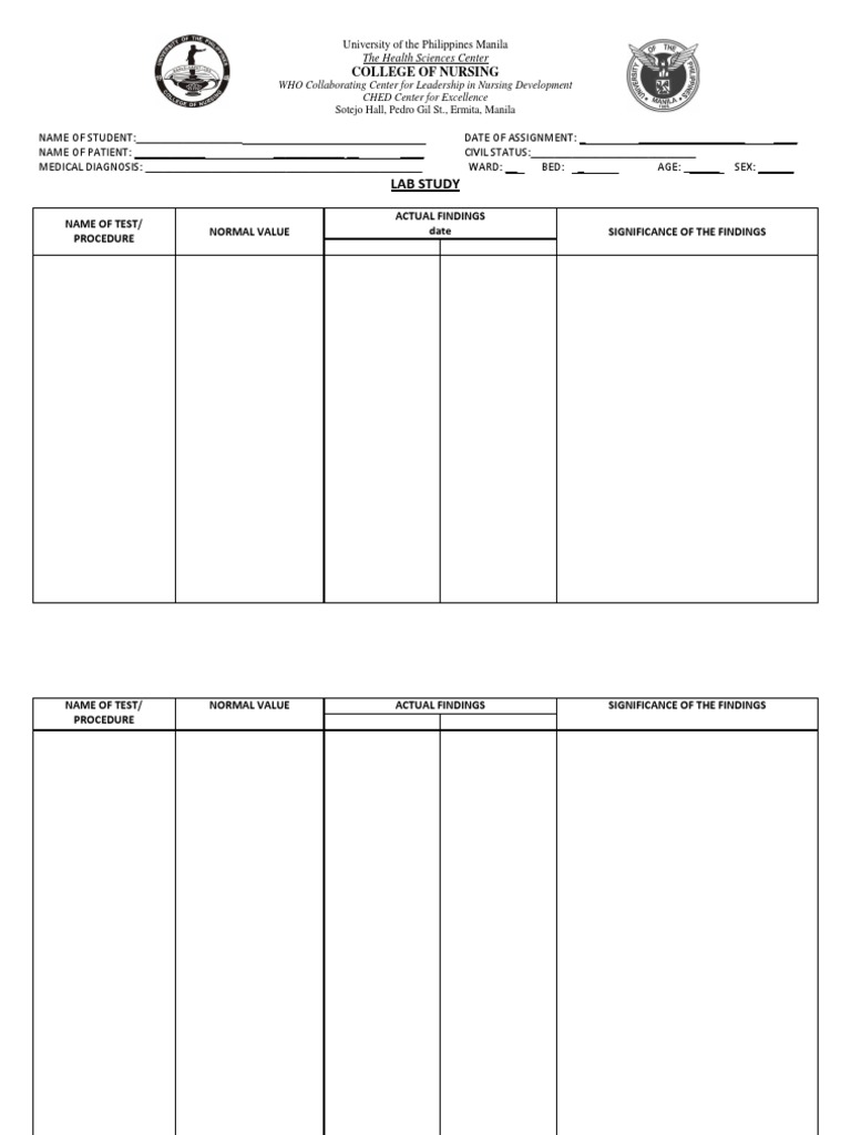 Nursing Lab Study Assignment Template | PDF