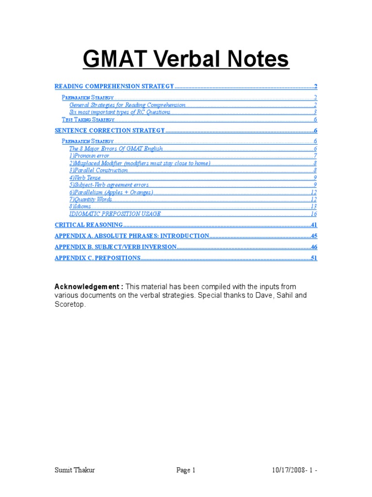 GMAT Verbal Strategies Overview | PDF | Grammatical Number | Plural