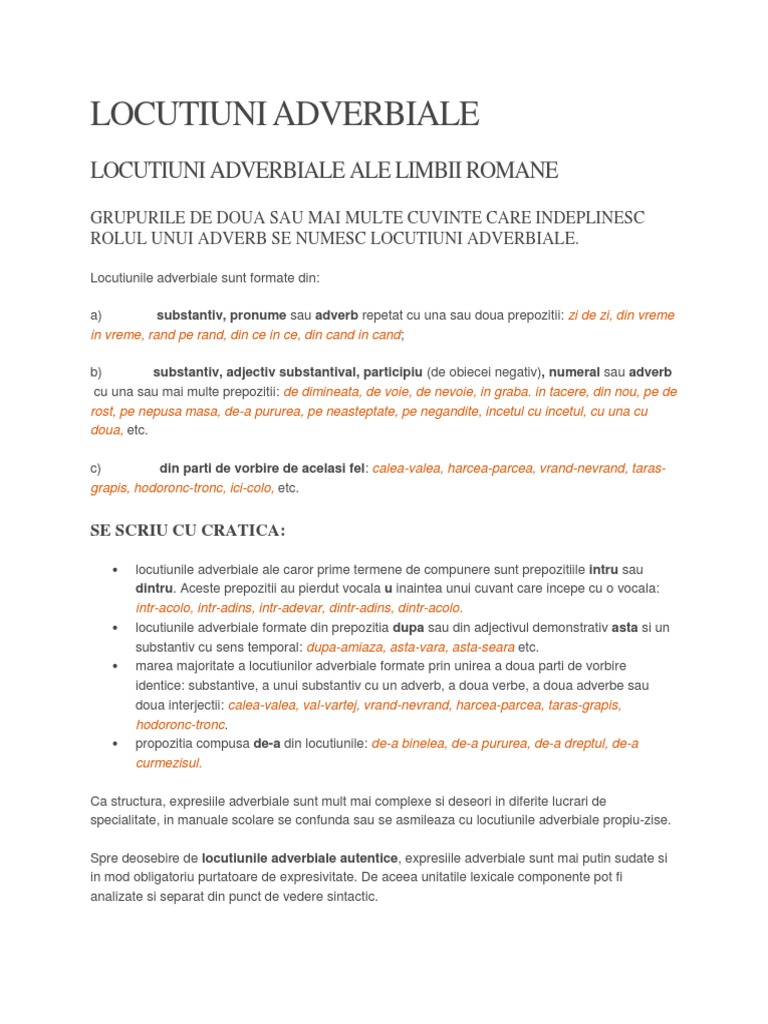 Locutiuni Adverbiale | PDF