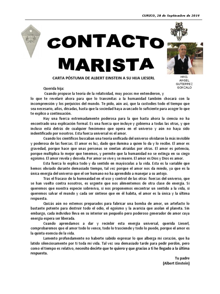 2014Septiembre 28. Carta Postuma de Albert Einstein A Su Hija  Albert